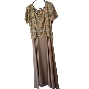 Stenay Vintage 90s Size 12 Beaded 100% Silk Beige Floral Maxi Formal Dress